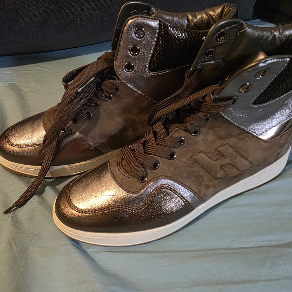NEW HOGAN Metallic Brown Lace Up Boots